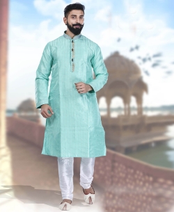 Sky Green Art Silk Plain Kurta Pajama