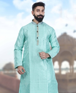 Sky Green Art Silk Plain Kurta Pajama