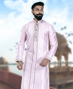 Shine Pink Art Silk Plain Kurta Pajama
