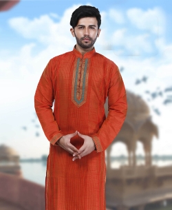 Red Art Silk Plain Kurta Pajama