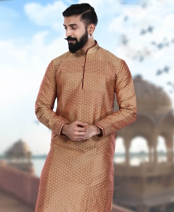 Gold Art Silk Plain Kurta Pajama