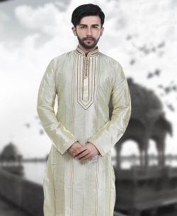 Lime Green Art Silk Plain Kurta Pajama