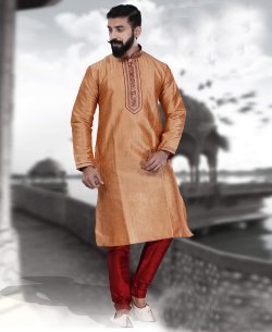 Red Art Silk Plain Kurta Pajama