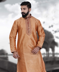 Red Art Silk Plain Kurta Pajama