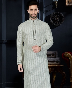 Grey Printed Cotton Printed Kurta Pajama