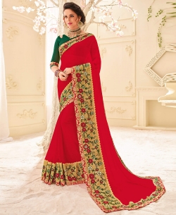 Red Georgette Patch Design Border Sarees