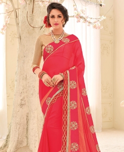 Pink Two Tone Chiffon Pattern Patch Design Border Sarees