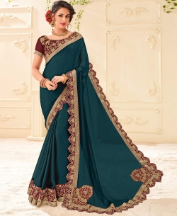 Green Two Tone Bright Georgeete Patch Design Border Sarees