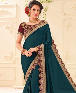 Green Two Tone Bright Georgeete Patch Design Border Sarees