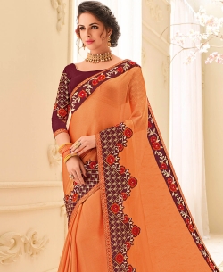 Orange Two Tone Moss Chiffon Patch Design Border Sarees