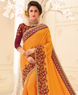 Orange Two Tone Silk Patch Design Border Sarees