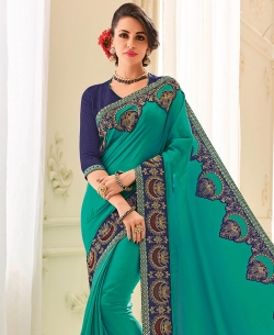 Green Two Tone Silk Patch Design Border Sarees