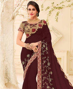 Maroon Georgette Patch Design Border Sarees