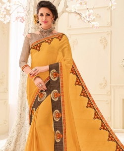 Orange Taspa Patch Design Border Sarees