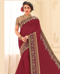 Red Silk Fabric Patch Design Border Sarees