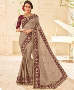 Beige Two Tone Chiffon Pattern Patch Design Border Sarees