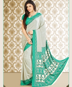 Off White Kasturi Crepe Printed Regular Sarees