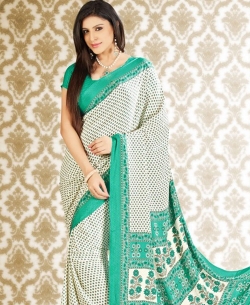 Off White Kasturi Crepe Printed Regular Sarees