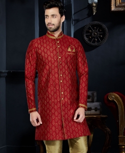 Maroon Printed Cotton Lace Border Kurta Pajama