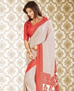 Off White Kasturi Crepe Printed Regular Sarees
