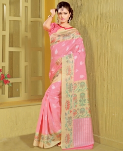Pink Bhagalpuri Silk Printed Regular Sarees