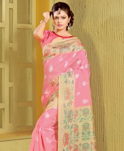 Pink Bhagalpuri Silk Printed Regular Sarees