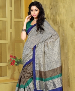 Multi Bhagalpuri Silk Printed Half And Half Sarees