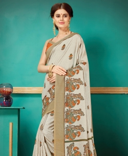 Ivory Pashmina Silk Printed Regular Sarees