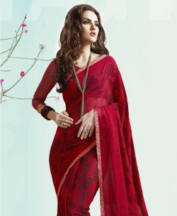 Red Georgette Printed, Border Regular Sarees