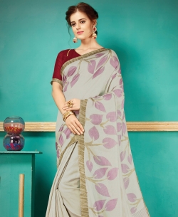Grey Pashmina Silk Printed Regular Sarees