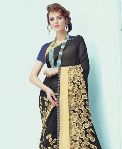 Black Georgette Printed, Border Regular Sarees