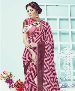 Pink Georgette Printed, Border Regular Sarees
