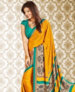 Yellow Kasturi Crepe Printed Regular Sarees