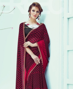 Pink And Black Georgette Printed, Border Regular Sarees