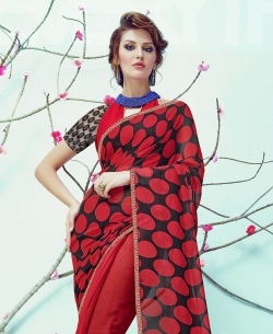 Red Georgette Printed, Border Regular Sarees