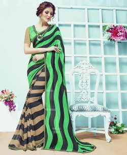 Green And Beige Georgette Printed, Border Half And Half Sarees