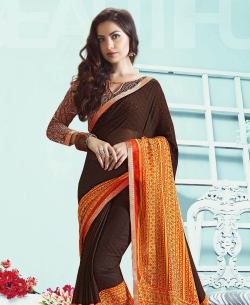Brown Georgette Printed, Border Regular Sarees