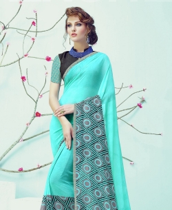 Blue Georgette Printed, Border Border Sarees