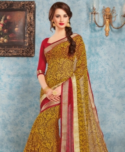 Yellow Georgette Printed, Lace Border Regular Sarees