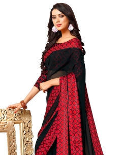 Black Georgette, Satin Floral Printed Regular Sarees