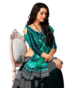 Green Georgette, Satin Printed Regular Sarees