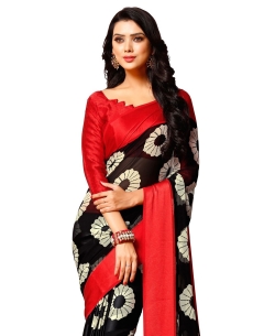 Black Georgette, Satin Printed Regular Sarees