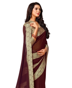 Brown Georgette, Satin Printed Regular Sarees