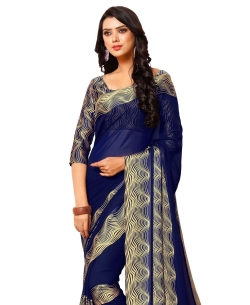 Blue Georgette, Satin Printed Regular Sarees
