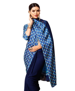 Blue Georgette, Satin Printed Regular Sarees