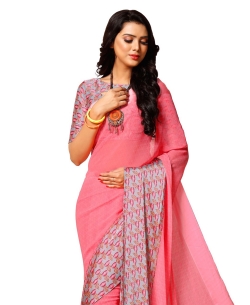 Pink Georgette, Satin Printed Regular Sarees