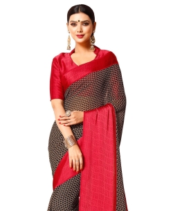 Black Georgette, Satin Printed Regular Sarees