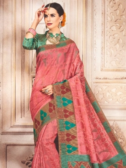 Pink Banarasi Silk Embroidery Traditional Sarees