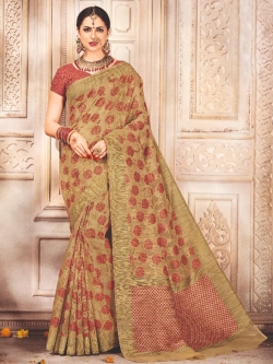 Gold Banarasi Silk Embroidery Traditional Sarees
