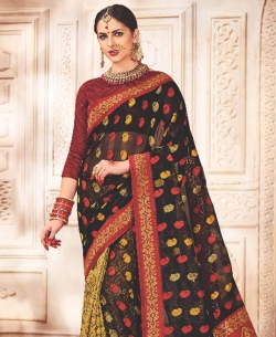 Black Banarasi Silk Embroidery Traditional Sarees